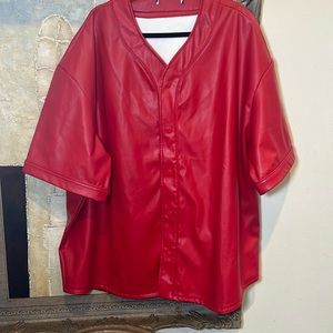 Faux Red Leather Jersey style shirt
